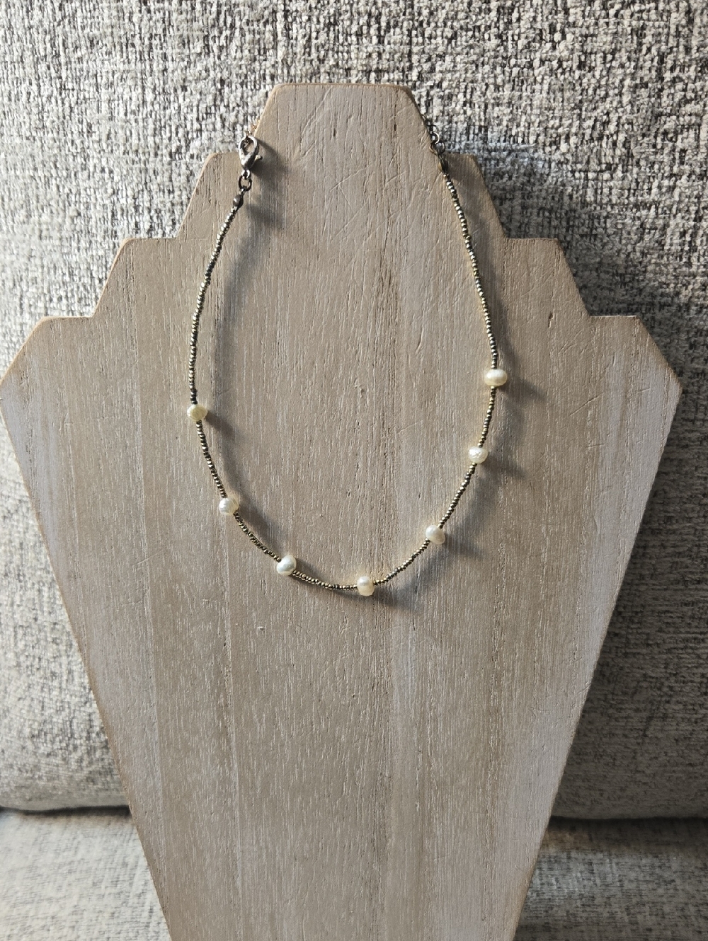 Delicate Gold Bead Necklace with Freshwater Pearls - Women Jewelry 14" Choker